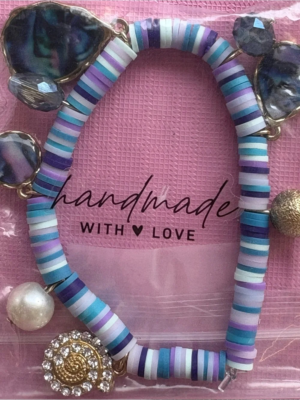 Handmade Blue & Purple Beaded Bracelet with Charms